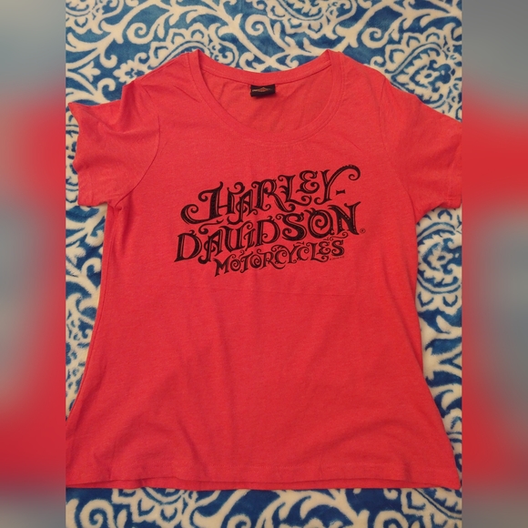 NWO Tags. Harley Davidson t-shirt. Size Med. Coral/Pink. - Picture 1 of 6